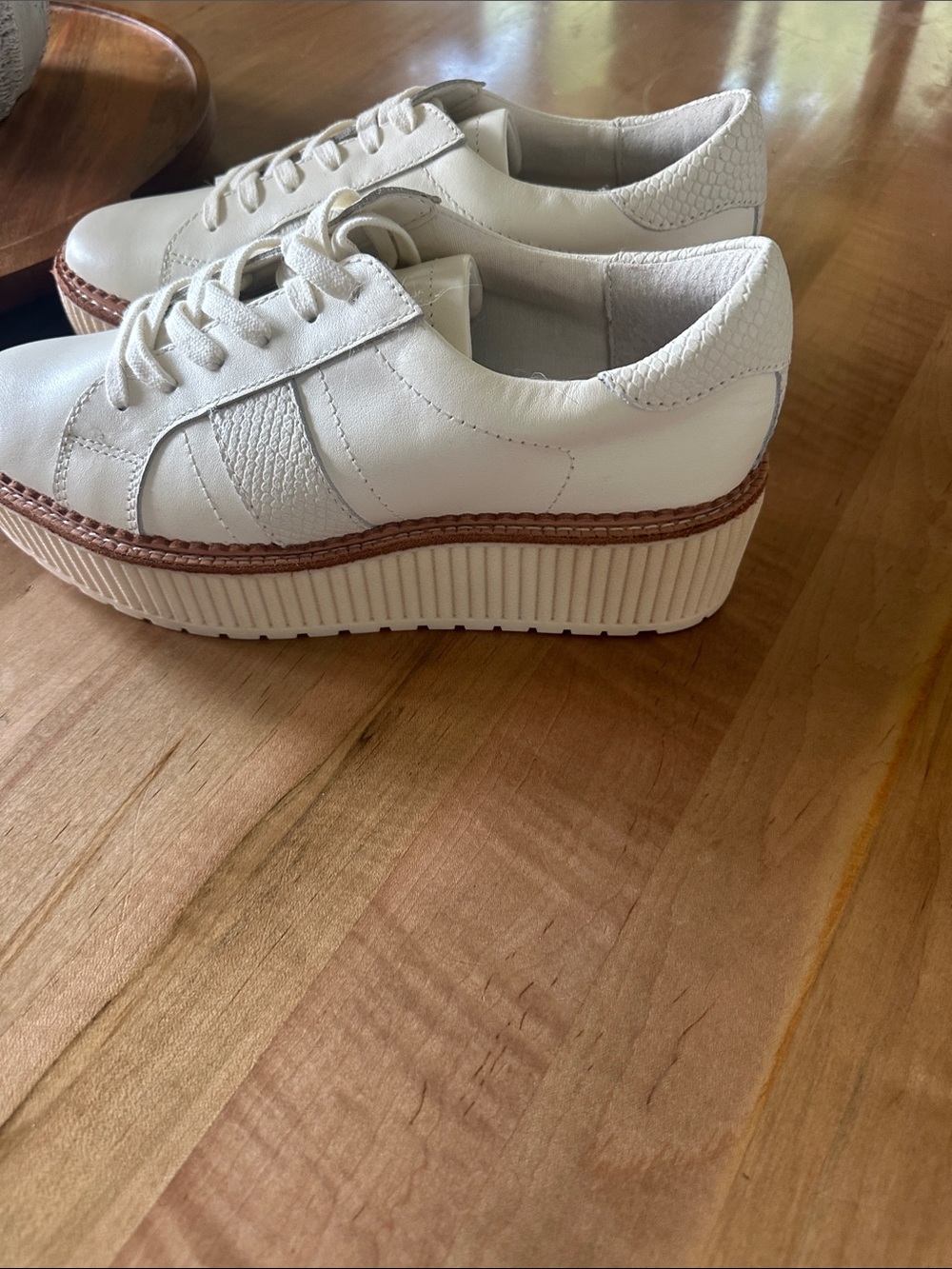 Dolce Vita Cream-White Low-Top Leather Sneakers with Brown Trim - Picture 3 of 3